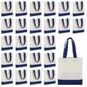 Amylove 24 Pcs Mini Tote Bag Sublimation Blank Canvas Tote Bags Reusable for Grocery Shopping, DIY, Easter Party Favor Gift Bags (8.5 x 8 Inch,White with Blue Handle)