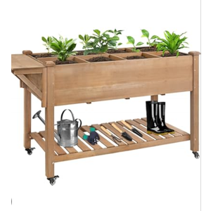 CHURRZZ Elevated Wooden Garden Bed with Breathable Non-Woven Fabric and Slatted Bottom, Perfect for Raised Flower and Vegetable Planting (M)