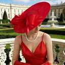 Unpifolov Fascinators Hats Elegant Women Flower Mesh Feathers Wedding Cocktail Bride Headband for Derby Hat Tea Party Red