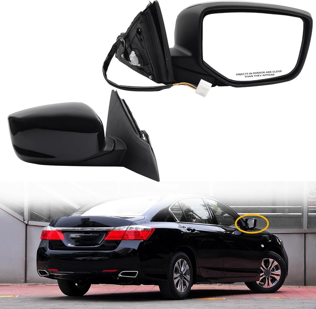 Dasbecan Passenger Side Mirror Compatible with 2013-2017 Honda Accord With Power Glass Replaces# 76208T2FA11 HO1321272 Outer Right Rearview Mirror Black Color (3Pins)