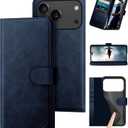 DuckSky Compatible with iPhone 17 Pro Max 6.9" Genuine Leather Wallet case【RFID Blocking】【4 Credit Card Holder】【Real Leather】 Flip Phone case Cover Women Men for Apple 17 Pro Max case Dark Blue