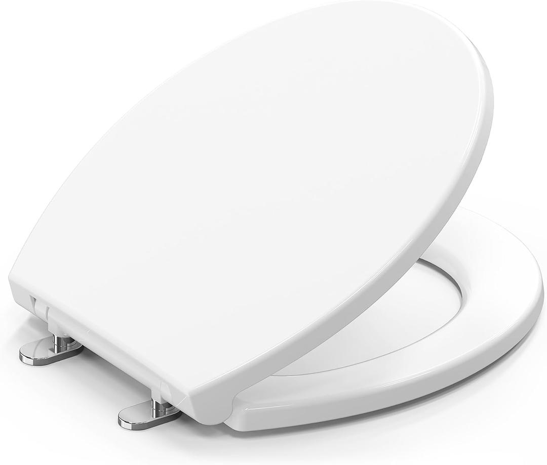 Plus Toilet Seat Round, Slow Close Toilet Seat, No-Slam, Magnetic Quick-Release Easy Clean, Easy Installation, SecureGrip Bumpers, Wobble-Free, Adjustable Fit, Plastic, White