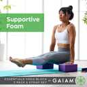 Gaiam Yoga Block - Supportive Latex-Free Eva Foam - Soft Non-Slip Surface with Beveled Edges for Yoga, Pilates, Meditation Black, 2 Blocks w/Strap