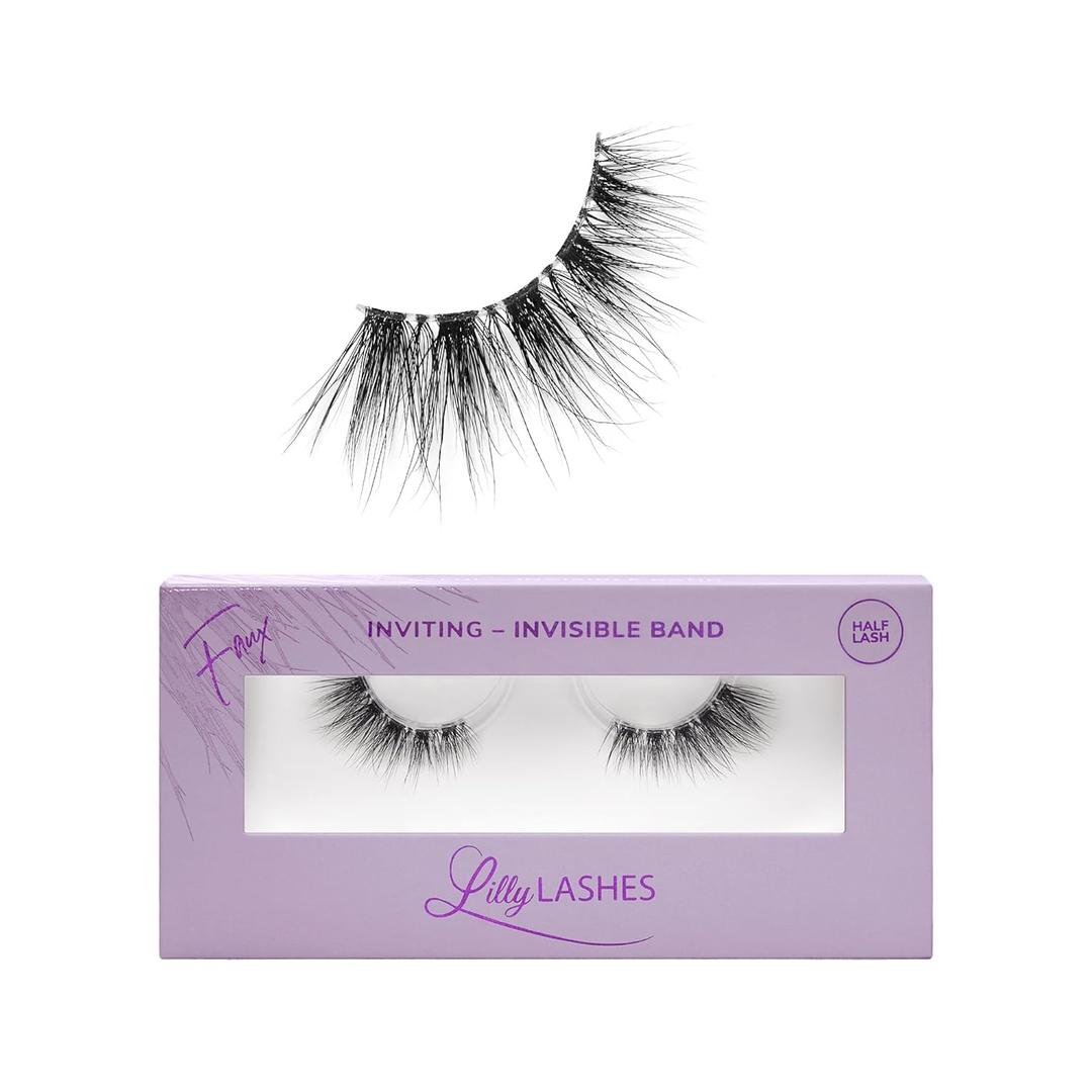 Lilly Lashes Sheer Band, False Eyelashes with Invisible Band Lashes, Mink Lashes + Volume, 3D Faux Mink Eyelashes, Reusable Eyelashes 20x, Lash Glue not Included, 15mm (Inviting)
