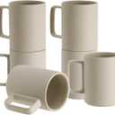E-liu Porcelain Tea Mugs Coffee Mug Set, Large 15 Ounces Cups for Coffee, Tea, Cocoa, and Mulled Drinks, Set of 6, Unglazed (Natural)