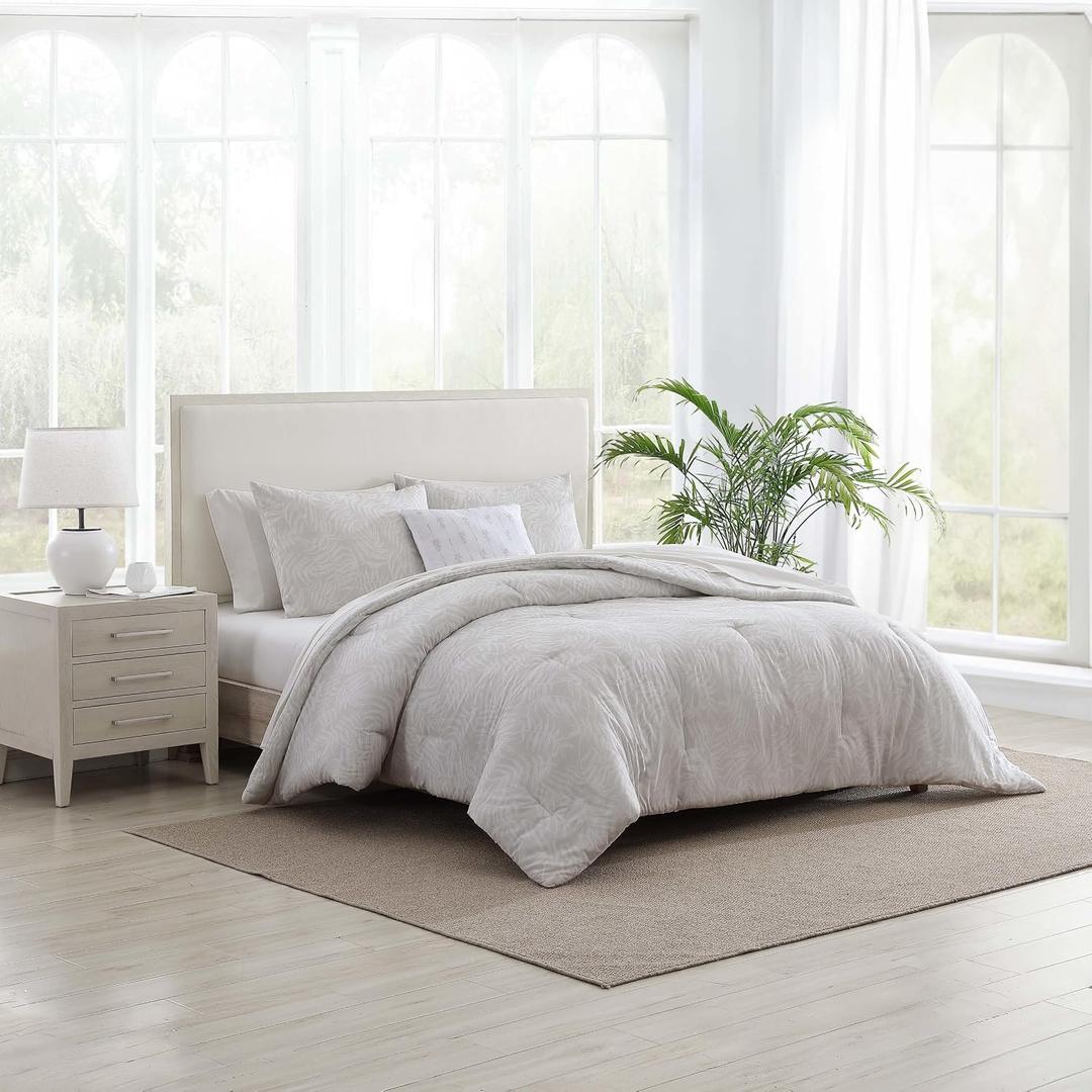 Tommy Bahama - Queen 8-Piece Bedding, Cotton Comforter & Sheet Sets with Bonus Pillow Cover, Tropical Inspired Bedding Set (Art of Palms Beige, Queen)