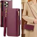 Antsturdy Compatible with iPhone 11 Pro Max Wallet Case for WomenRFID Blocking Crossbody Phone Case PU Leather Zipper with Wrist Strap Flip Cover Credit Card Holder for Apple 11 Pro Max,Wine Red