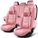 TIEHESYT Pink Car Seat Covers Full Set, Breathable Leather Automotive Front and Rear Seat Covers with Headrest, Waterproof Auto Seat Protectors Fit for Most Sedans SUV Pick-up Truck