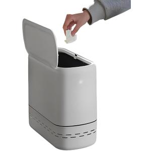 Sooyee Slim Bathroom Can, 3.3 Gallon Can with Press-Top Lid, Absorption Garbage Can, Slim Wastebasket for Toilet, Office, Bedroom, White