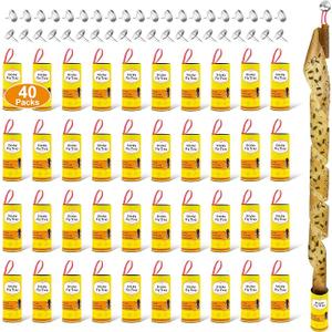 40 Pack Fly Traps Strips Indoor Outdoor, Flies Paper Sticky Hanging with Pins, Fruit Fly Tape Ribbon Roll for Home, Bug & Gnat Catchers for Inside, House Fly Killer for Winged Insect, Mosquito