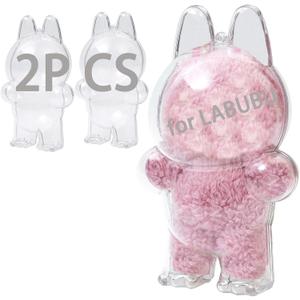 2PCS Intended for Labubu caseClear Figure Display Bag with Keychain for Doll,Plastic Protective Cover(Doll Excluded, 2PCS Style Standing)