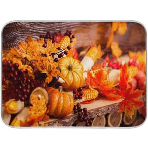Thanksgiving Pumpkin Dish Drying Mats for Kitchen Counter Fall Harvest Maple Leaves Dry Dishes Mat Microfiber Dry Pad Ultra Absorbent 18x24Inch Reversible Drying Drainer Sink Mat