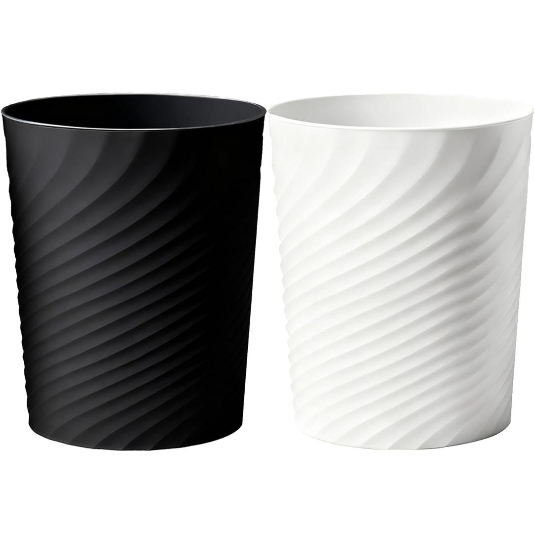 Small Bathroom Trash Can 1.8 Gallon Wastebasket Recycling Bin for Bedroom Office Kitchen, Black White, 2 Pack