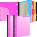 INFUN 1 Inch Telescoping Project Organizer Binder-2PCS,13 Pocket, Customizable Front Cover, 5 Colors Pocket Divider and Plastic Binder Pocket225 Sheet Capacity-Pink