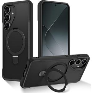 for Samsung Galaxy S25 FE Case,with Magnetic Invisible Stand [Military Drop Protection] [Compatible with MagSafe] Shockproof Slim Translucent Anti-Slip, Black Matte