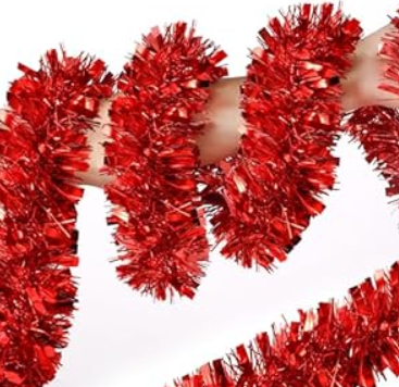 50FT Christmas Tinsel Garland, Xmas Metallic Tinsel Twist Hanging Garland for Christmas Tree Indoor and Outdoor Holiday Party Decoration (Red)