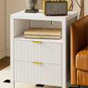 Night Stand with Charging Station, 2 Drawers Modern Bedside Tables with Storage, Fluted Nightstand for Bedroom and Living Room(White)