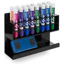 MyGift Wall Mounted Premium Black Acrylic Dry Erase Marker Holder with 16 Slots for Marker Pens and Eraser Storage Tray Whiteboard Accessories Rack for Home Office School Dorm