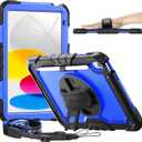 timecity for iPad (A16) 11th/ 10th Generation Case 11''/ 10.9 Inch (2025/2022) - Heavy Duty Protective Cover with Screen Protector, Stand, Shoulder Strap & Pencil Holder | Kids-Friendly - Dark Blue