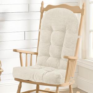 Rocking Chair Cushion - Chenille Fabric, High-Density Sponge, Durable Comfort Non-Slip Bottom Tufted Seat Pads with Ties, ChenilleOyster White, 44x19x4 inch