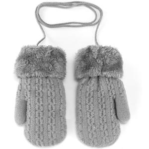 FGSS Toddlers Winter Thermal Knitted Mittens - Fleece Lined Warm Thicken Gloves with String for Boys Girls 1-4Yrs (Grey)