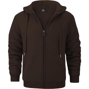 GEEK LIGHTING Hoodies for Men Heavyweight Fleece Sweatshirt - Full Zip Up Thick Sherpa Lined (Large, All Brown)