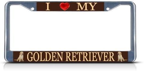 Fastasticdeals I Love My Golden Retriever Dog License Plate Frame Tag Holder Cover