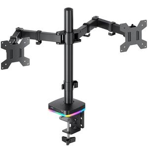 RGB Dual Monitor Desk Mount, Monitor Stand with 3 USB Ports, Charging and USB Data Transfer Function, Adjustable Arms for 13"-27" Monitors up to 17.6lbs, VESA 75x75mm 100x100mm, Ergonomic Design
