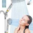 Dual Filtered Handheld Shower Heads Combo, HOPOPRO 15-Mode High Pressure Rainfall Showerheads Combo Set with Filter, for Hard Water, Removes Chlorine, Improves Skin Hair Condition, Modern Chrome