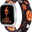 TOYOUTHS Elastic Halloween Band - Compatible with Fitbit Versa, Versa 2 & Lite - Stretchy Fabric Nylon Holiday Decoration Strap - Women's Small (Black Pumpkin)