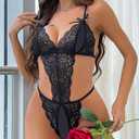 txsrbsj Women Lingerie One-Piece Lace Bodysuit Lingerie Outfits - Adjustable Strap (Black)
