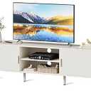SUPERJARE TV Stand for 55 Inch TV, Entertainment Center with Adjustable Shelf, 2 Cabinets, TV Console Table, Media Console, Solid Wood Feet, Cord Holes, for Living Room, Bedroom, White