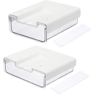 YOKIVE Set of 2 Under Desk Drawer, Self-Adhesive Slide Out Storage Organizer Attachable Drawer Under Desk Organization Shelf for Home Kitchen Office, White
