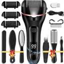 Callus Remover for Feet Electric Foot File, 13-in-1 Professional Pedicure Tools Foot Care Kit, Foot Scrubber Pedi for Hard Cracked Dry Dead Skin, 3 Rollers, 2 Speed, Battery Display (Black)