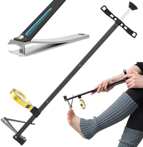 DEPSUNNY Long Handle Toenail Clippers with Magnifier -Wide Jaw & Ergonomic Design for Seniors, Arthritis & Limited Mobility | Heavy-Duty, No-Bend Trimming(40cm, Black)