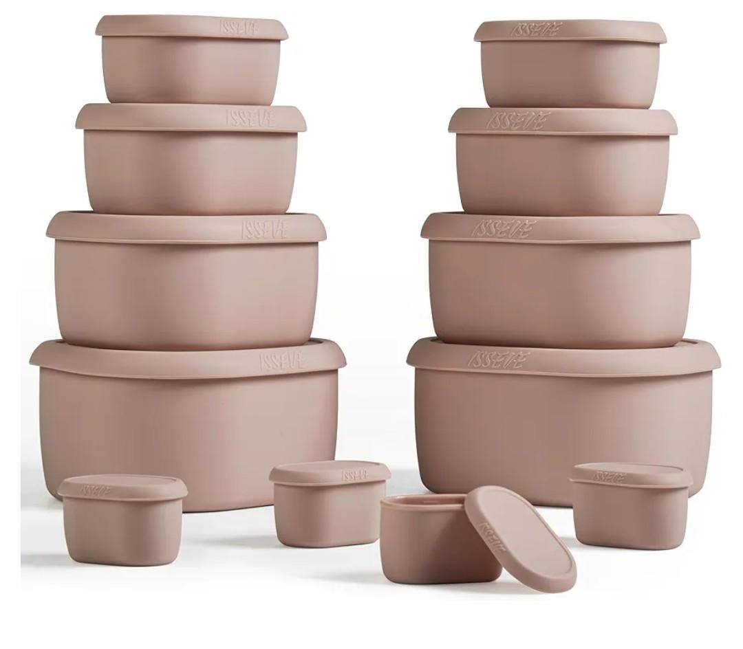 ISSEVE 12Pcs/Set Nesting Silicone Food Storage Containers with Lids, BPA Free Reusable Meal Prep Silicone Containers Airtight, Freezer Dishwasher Safe (33.8oz, 20oz, 10oz, 6.7oz, 1.3oz) (Pink)