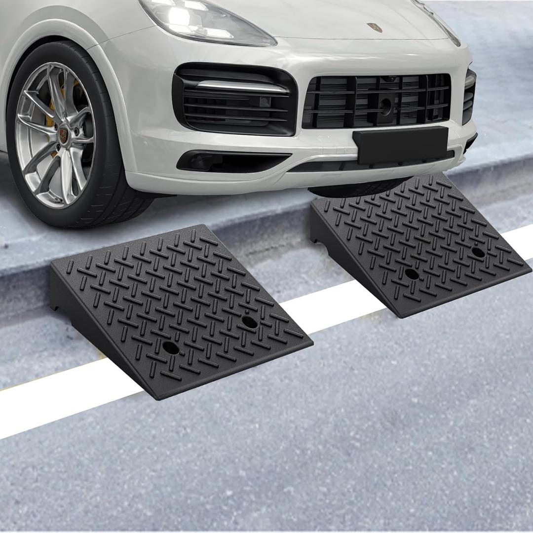 2 PCS Rubber Curb Ramp, 20"*20"*7" Rise Threshold Ramp, Heavy Duty 6800Lbs Capacity Driveway Curb Ramps, Portable Shed Ramps for Low Cars Vehicle Motorcycle Wheelchairs Bikes (20 * 20 * 7 Inch)