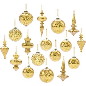Glass Christmas Ball Drop Ornaments Holiday Trees Wreaths & Garland Decor Gold Color Size:2.36''-6'' (17 Pieces)