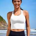 XUNYU Sports Bras for Women High Support Longline Workout Tank Tops Built in Bra Padded Strappy Yoga Crop Top Cross Gym (White, Medium)