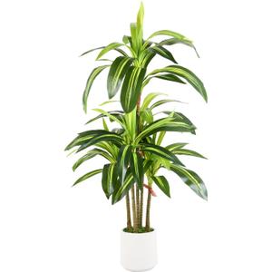 Alupssuc Artificial Dracaena Fake Tree 4FT, White High Pot Artificial Plants Indoor&Outdoor, Fake Plants for Office/Home/Living Room Potted Decoration, 4ft