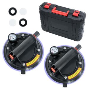 2 Pack 8 Inch Glass Suction Cups to Lift Large Glass, 480lbs Load Capacity Window Suction Cup with Pressure Gauge, Heavy Duty Hand-held Lifter for Granite, Windshield, Tile, Window