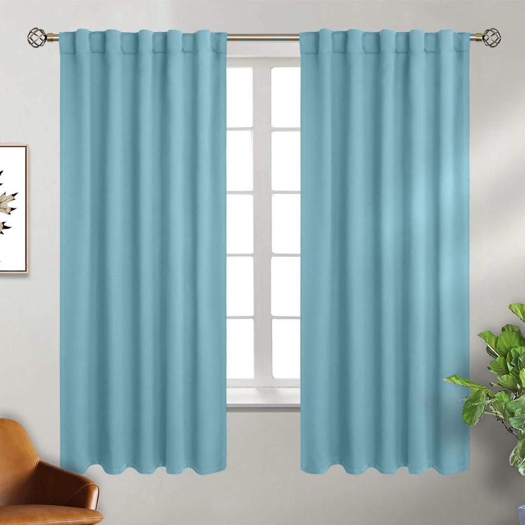 BGment Rod Pocket and Back Tab Blackout Curtains for Bedroom - Thermal Insulated Room Darkening Curtains for Living Room, Set of 2 Panels (42 x 63 Inch, Aqua)