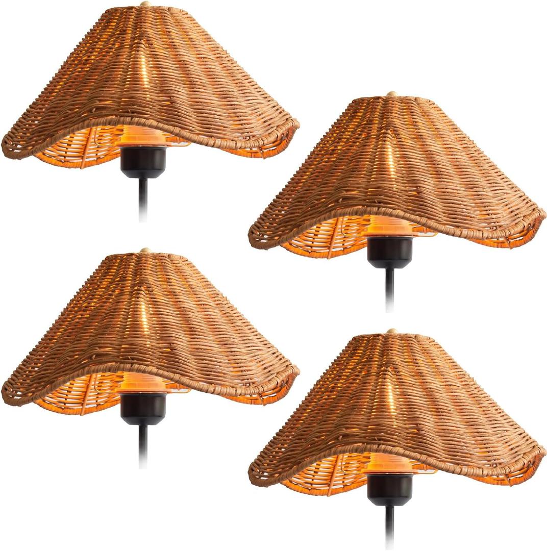 Small Rattan Lamp Shades Set of 4, Boho Wicker Woven Lampshade Replacement for Table Lamps, Floor Lamps and Wall Lamps, Spider Design, 5.5" Top x 10" Bottom x 6.6" High