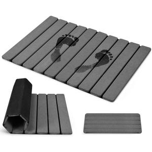 Foldable Stone Bath Mat, 2 PCS Quick-Dry Diatomaceous Earth Stone Drying Mat for Bathroom, Non-Slip Rubber Base, Shower Mat Outside Shower, Easy to Store, Easy to Clean (Grey 24"16" & 8"x4")