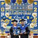 Graduation Decorations Class of 2026 Blue and Gold Graduation Decorations with Congrats Grad Banner,Backdrop,Porch Sign,Balloons,Hanging Swirls,Honeycomb Centerpieces,Box for Graduation Party Supplies