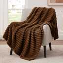 EXQ Home Fleece Throw Blanket for Couch or Bed - 3D Stripe Jacquard Decorative Blankets - Cozy Soft Lightweight Fuzzy Flannel Blanket Suitable for All Seasons(50"60",Brown)