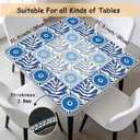 Mediterranean Blue Summer Mahjong Mat 31.5 x 31.5 Inch, Summer Greek Coastal Non-Slip Noise Reduction Mahjong Table Mat for American Mah Jong Poker Card Board Games Dominoes