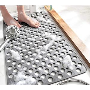 TEMIR Non Slip Bathtub Mat for Shower — Anti Skid Safety Mat with Strong Suction Cups, Quick Drain Holes, Machine Washable, Soft Bathroom Mat for Elderly & Kids, 30x17 in (75x43 cm) Gray