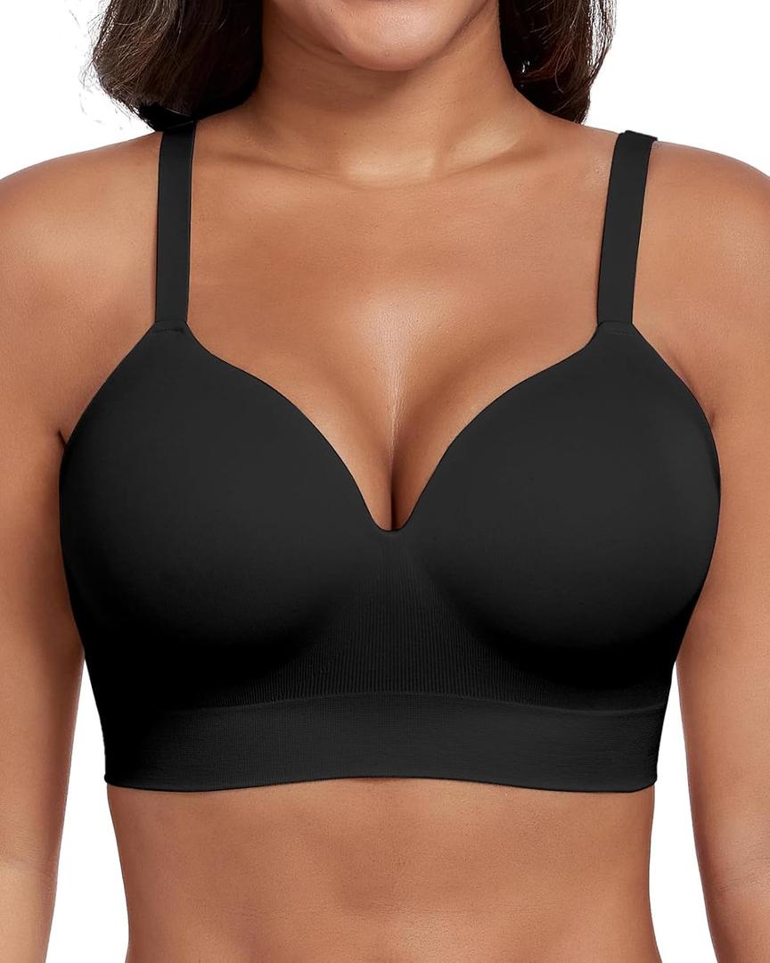 Ubras Push Up Wireless Bra Supportive Seamless Bra Shaping Bra for Big Breast Plus Size (Black, XXXL)