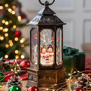 Christmas Snow Globe Swirling Glittering Snowman Choir & Cardinal with Music & Timer, USB Lined/Battery Operated Lighted Water Lantern for Christmas Festival Decoration Gifts